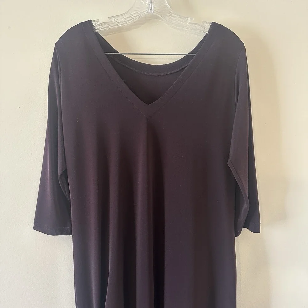 Sympli Womens Brown Purple Kaftan Maxi Drama Dress V Neck 3/4 Sleeve Size 10